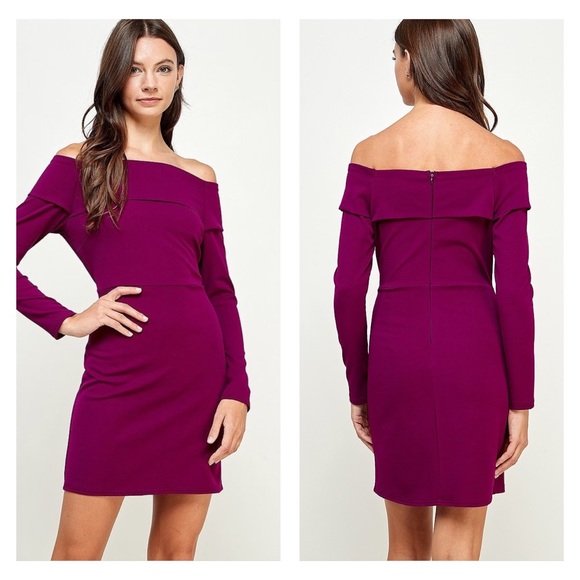 Son Paises Dresses & Skirts - NWT Magenta Pink Off the Shoulder Long Sleeve Mini Dress